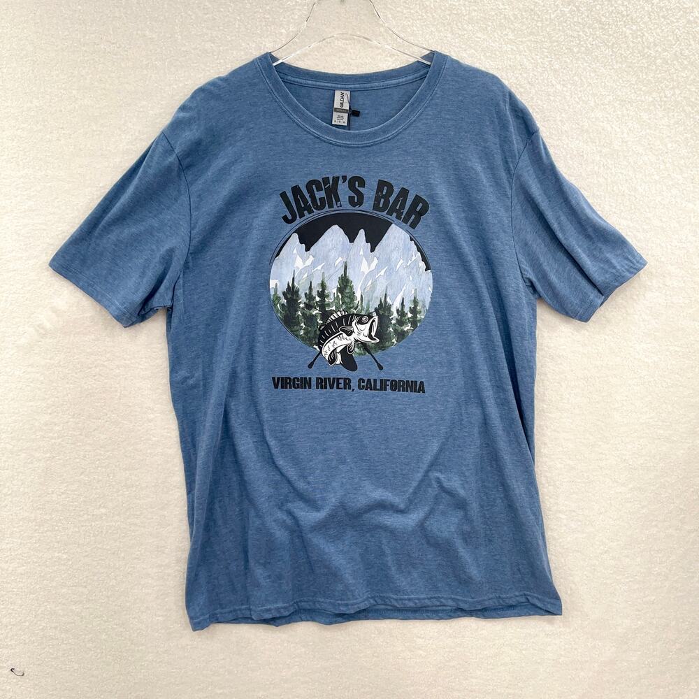 Gildan Graphic Tee XL Heather Blue Softstyle NWT Jack's Bar Virgin River Fishing - Picture 2 of 9